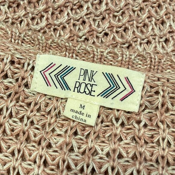 Pink Rose Basket Weave Pattern Knit Long Sleeve Round Neck Sweater Size M - Picture 2 of 12